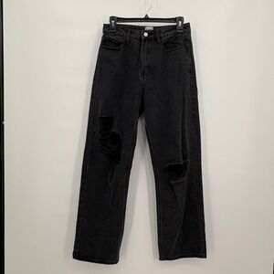 Princess Polly Womens Distressed High Rise Wide Leg Jeans Washed Black Size 4